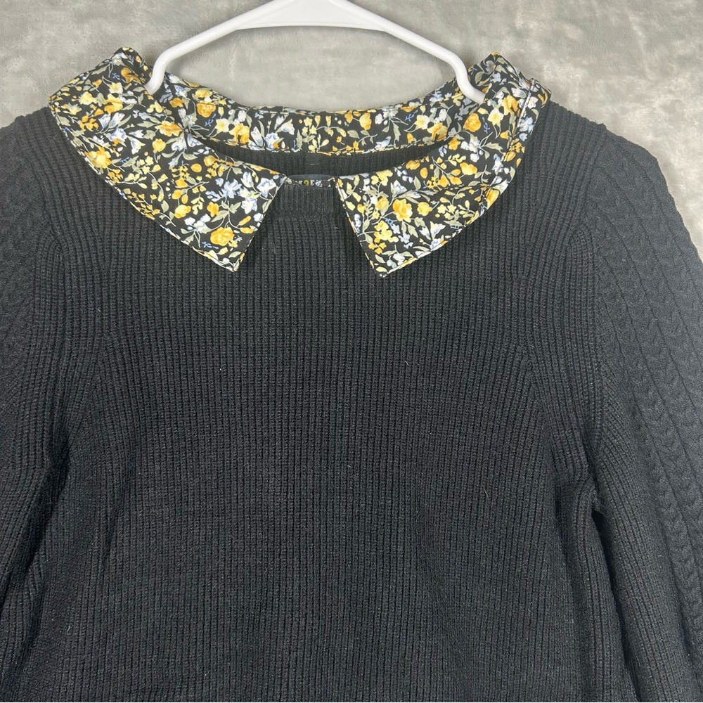 Maeve Black Sweater with Floral Collar